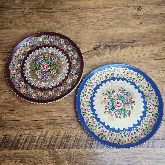 Hand Made in Greece Rose Floral 7.5in decorative plates Multi-color - Picture 1 of 12